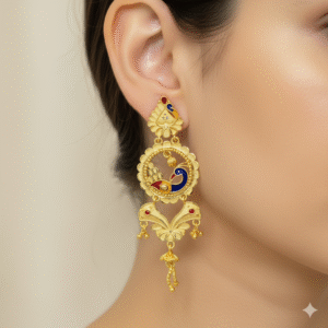 Peacock Elegance Gold-Plated Long Earrings - DN 2278