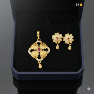 Ultra-Luxurious: Designer CZ & Ruby Drop Pendant Set for Women - DN-887