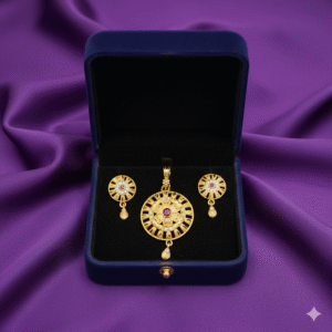 The Golden Glow: Unique Ruby-Tone 'Maharani' Pendant Set – Elegant Design, Look Finish - DN-891