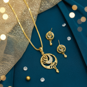 Celestial Crescent Gold Plated Pendant Set DN- 1108