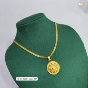 Elegant Gold-Plated Meenakari Circular Pendant with 24-Inch Designer Mesh Chain DN - 2084