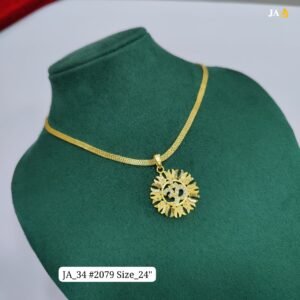 Premium Gold-Plated Divine Om Sunburst Pendant with 24-Inch Designer Mesh Chain DN - 2079