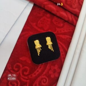 Elegant Floral Gold-Tone Studs with Delicate Dangle Chain - DN 2386