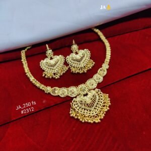 Gold-Finish Necklace Set with Traditional Earrings | Elegant Wedding & Festive Jewelry DN-2312