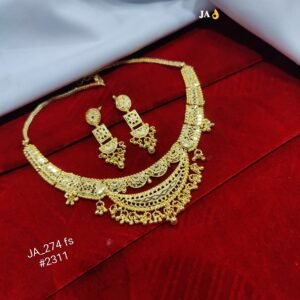 Elegant Traditional Gold Finish Necklace Set with Matching Drop Earrings | Bridal & Festive Jewellery DN-2311
