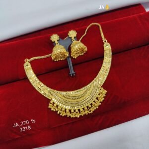 Royal Traditional Gold Plated Choker Necklace Set with Antique Finish Jhumka Earrings Set DN-2318