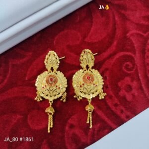 Royal Traditional Gold Finish Chandbali Earrings with Red Stone - DN- 1861