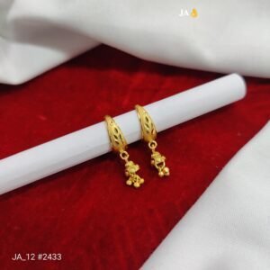 Elegant Gold-Plated Leaf-Cut Hoop Bali Earrings with Traditional Jhumki DN-2433