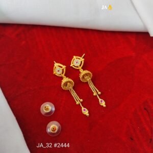 Royal Bloom Gold Finish Dangling Earrings with CZ & Ruby Accent DN - 2444