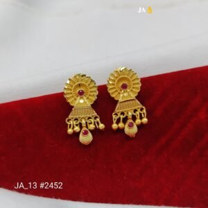 Royal Traditional Gold Jali Jhumka Earrings with Ruby Stone | Antique Finish Bridal Earrings DN - 2452