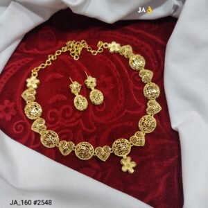 Royal Cutwork Gold Finish Floral Necklace Set with Matching Earrings DN-2548