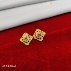 Royal Ruby Bloom Gold Stud Earrings DN - 2667