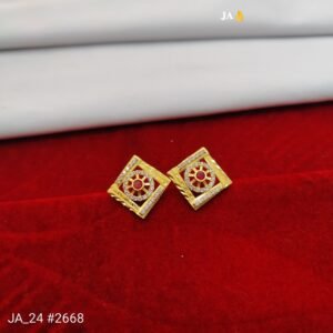 Royal Square Gold Stud Earrings with Ruby-Red Stone DN - 2668