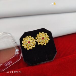 Ruby Center Floral Gold Earrings DN - 2670