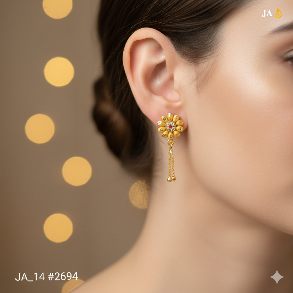 Golden Blossom Charm Drop Earrings DN - 2694