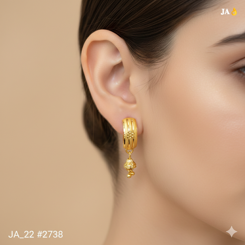 Golden Stripe Floral Jhumki Earrings  DN-2738