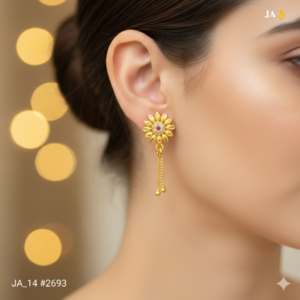 Golden Sunflower Spark Drop Earrings DN - 2693