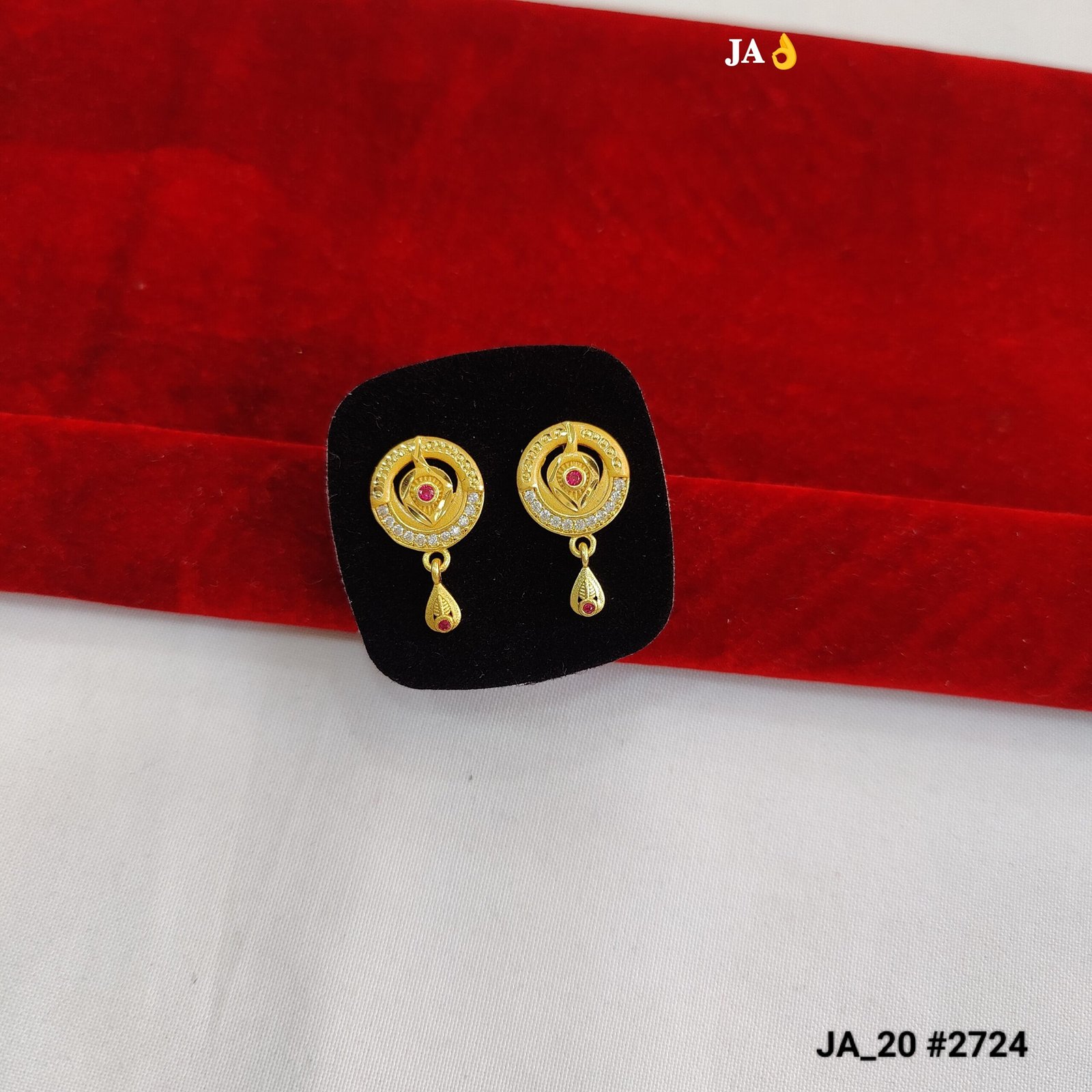 Gold-Plated Ruby & Crystal  Earrings Collection  DN - 2724