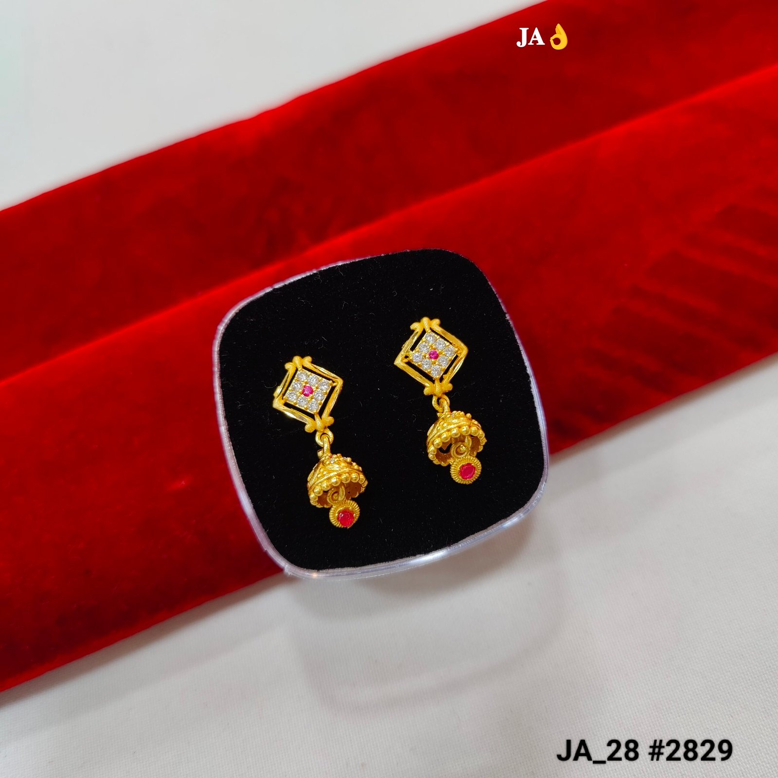 Gold Plated Rhombus-Frame Jhumka Earrings DN - 2829